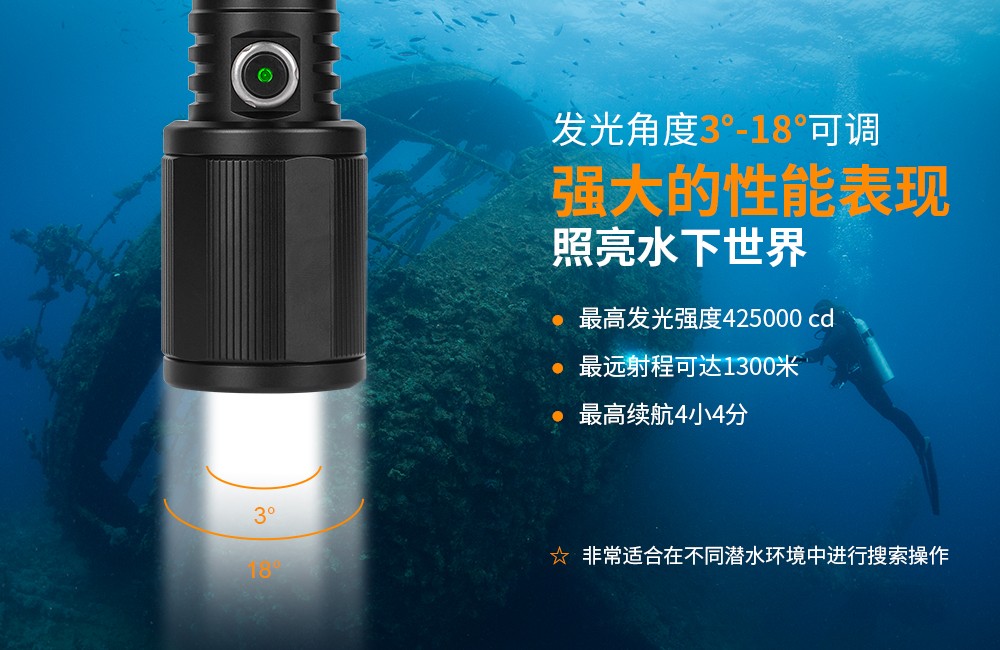 OrcaTorch草莓视频官网 D720新款潛水手電,聚光潛(qián)水照明,超遠射程潛水手(shǒu)電,手持式水下照明