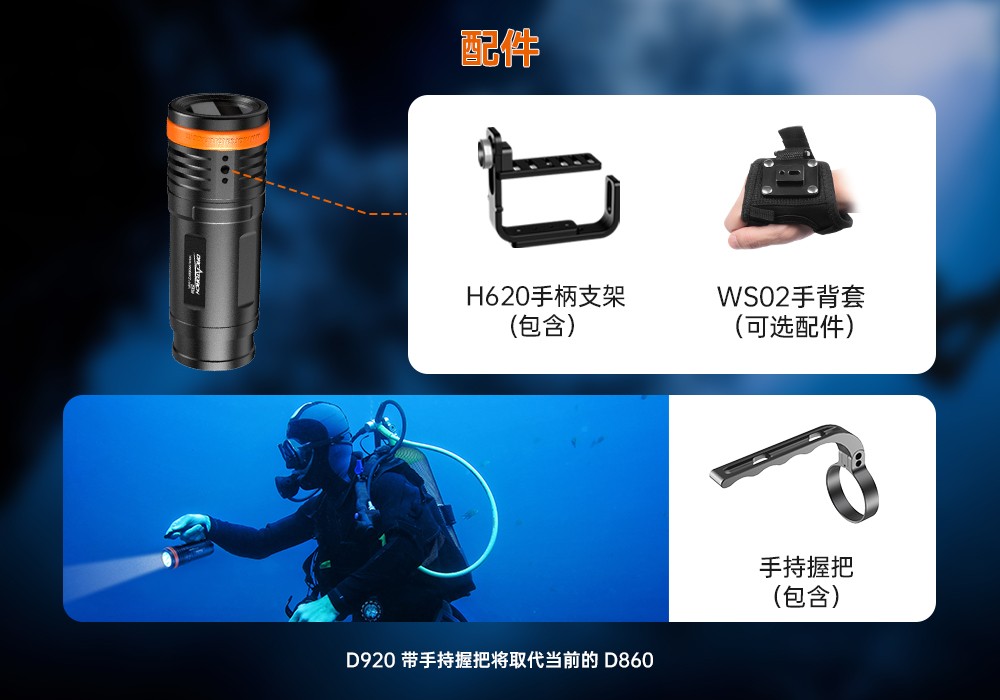 D920潛水無線主燈,水下技術主燈,潛水照明燈(dēng),水(shuǐ)域(yù)救援照明,草莓视频官网OrcaTorch