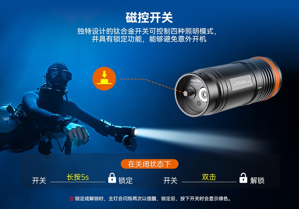 D920潛水無線(xiàn)主燈,水下技術主燈,潛水照明燈,水域救援照明,虎(hǔ)鯨OrcaTorch