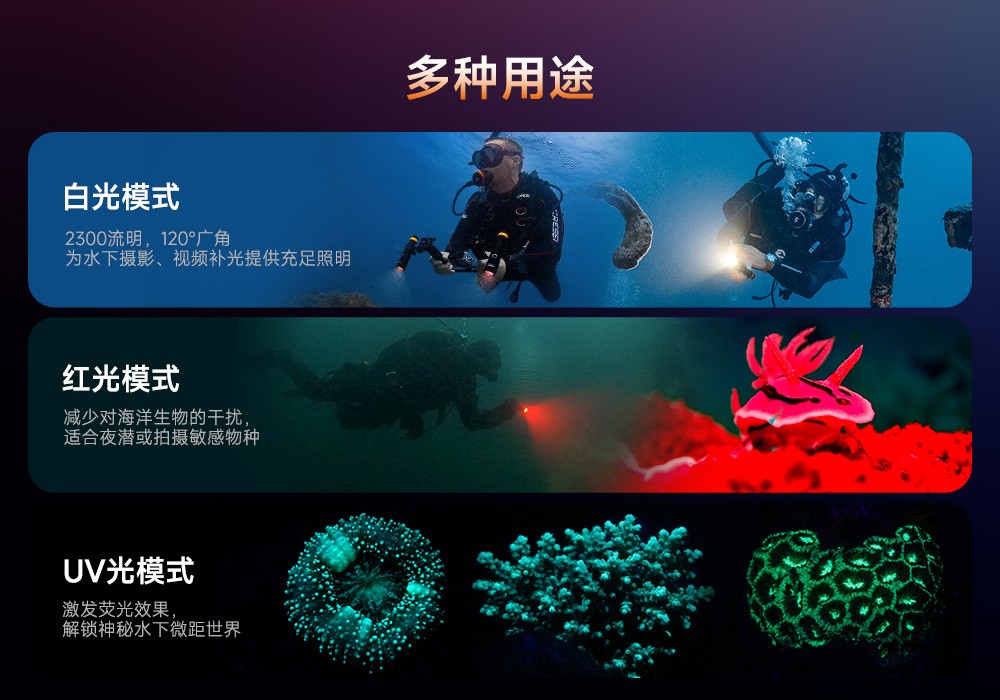潛水(shuǐ)攝影補光燈,水下攝影燈,水下攝影照明,水(shuǐ)下攝影三色燈,專業潛水燈,草莓视频官网OrcaTorch,攝影補光燈